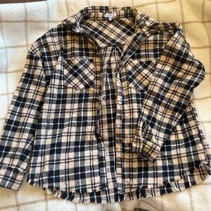 White Birch Women's Checkered Button-Down Shirt in Black and Tan